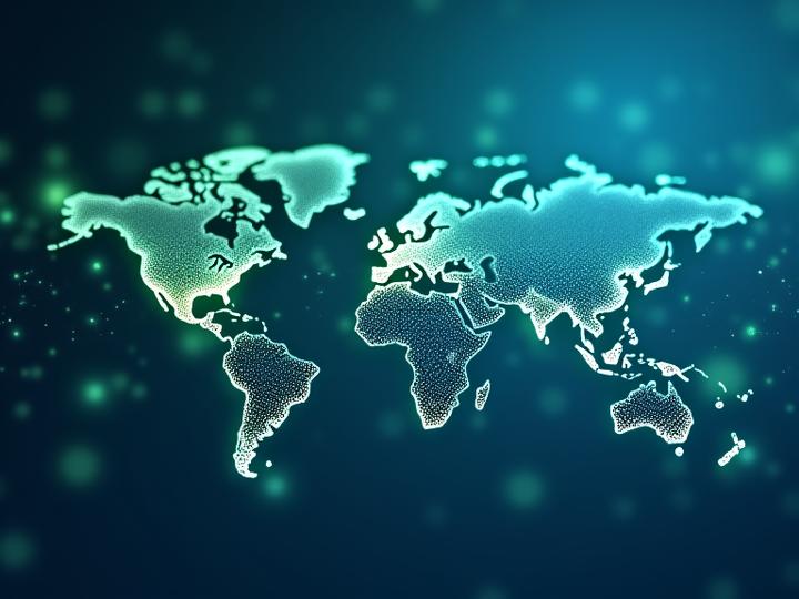 글로벌 시험소 네트워크를 나타내는 세계 지도와 연결 지점