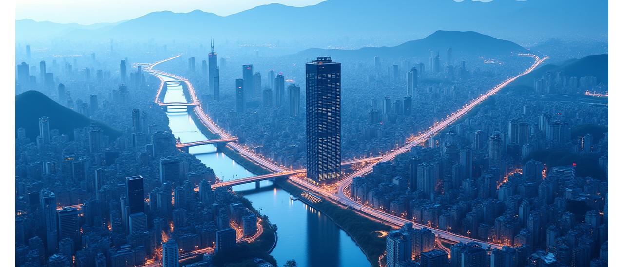 이슬별 서울 본사의 위치를 나타내는 지도 이미지, 청계천로 일대의 현대적 건물들과 주변 경관이 함께 보임