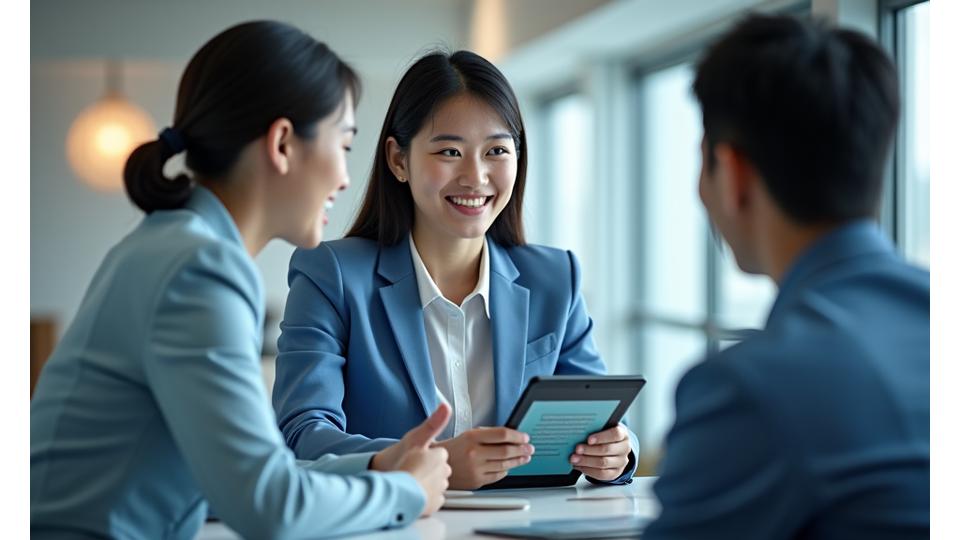 이슬별 지원팀이 고객과 상담하는 모습