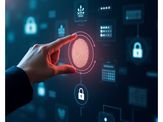 접근 제어를 나타내는 지문 인식 및 접근 권한 아이콘