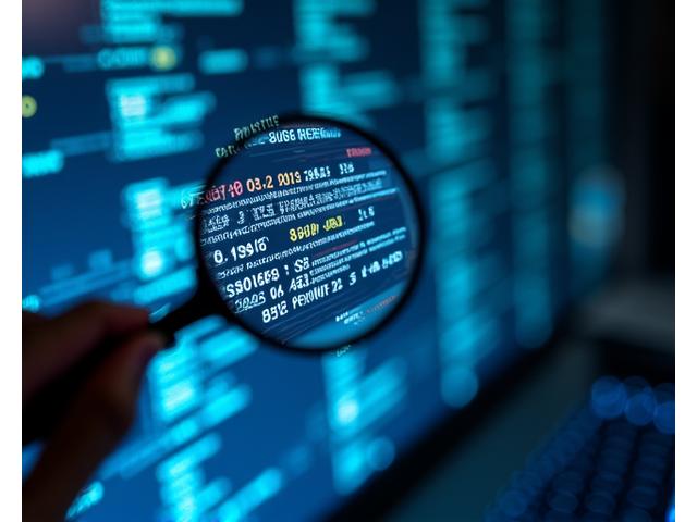 보안 감사를 상징하는 돋보기와 코드