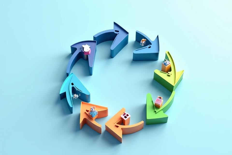 원형 재활용 화살표로 표현된 순환 경제 다이어그램